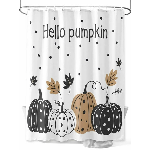 Fall Shower Curtain Hello Pumpkin Shower Curtains for Bathroom Thanksgiving Decor, Waterproof Polyester Shower Curtain Set with Hooks, Stall Long 36" x 72" Pumpkin Leaves