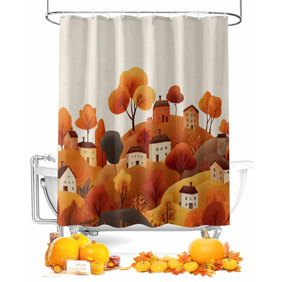 Fall Shower Curtain Hill House Bathroom Curtains with Hooks, Waterproof Fabric Autumn Tree Mountain Linen Thanksgiving Bath Shower Curtains Set for Bathroom Bathtubs Decor 72x84 Inch