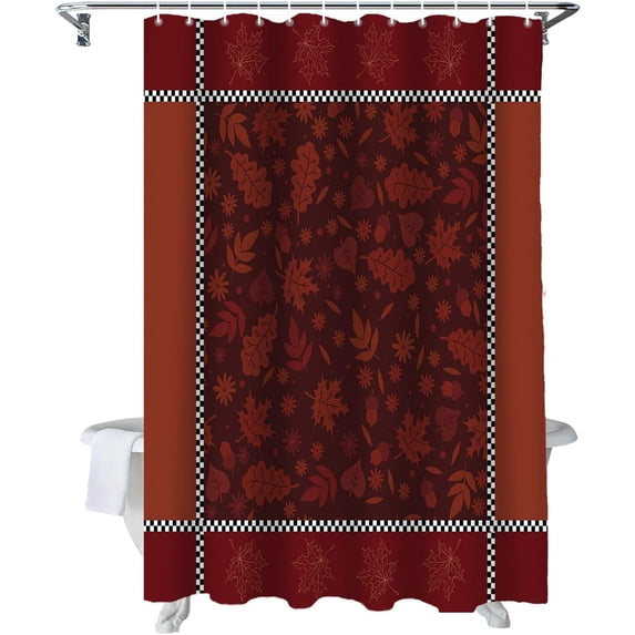 Fall Shower Curtain Maple Leaf Black Check Plaid Shower Curtains for Bathroom Leaves Retro Red Bath Curtains Sets for Autumn Thanksgiving Seasonal Bathroom Decor Polyester Fabric Waterproof 36 x 72 in