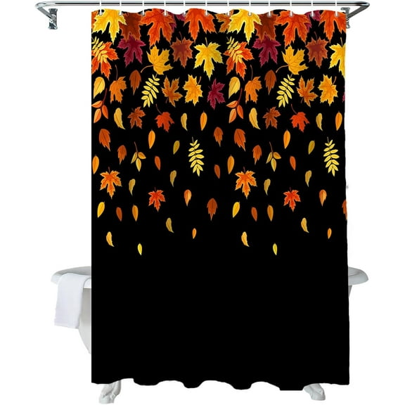 Fall Shower Curtain Maple Leaf Shower Curtains for Bathroom Give Thanks Black Bath Curtains Sets with Hooks for Autumn Thanksgiving Seasonal Bathroom Decor Polyester Fabric Waterproof 36 x 72 in
