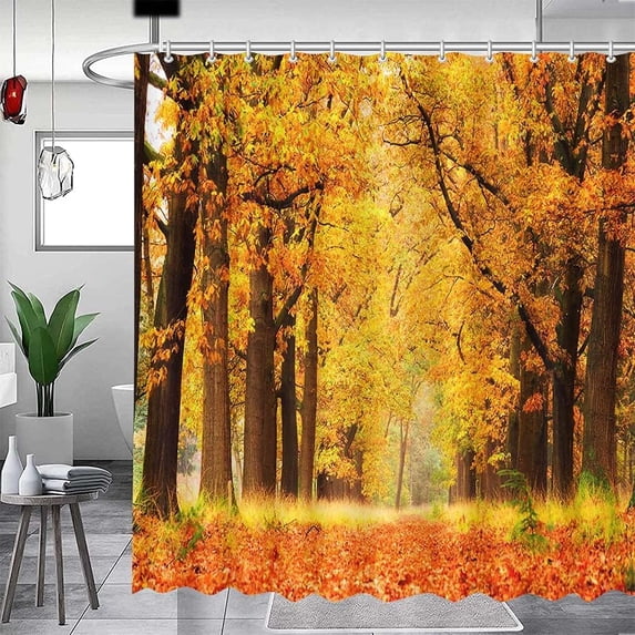 Fall Shower Curtain Maple Leaves Forest Shower Curtain for Bathroom Autumn Thanksgiving Bathroom Decor Fabric Shower Curtain 72x72 Inches