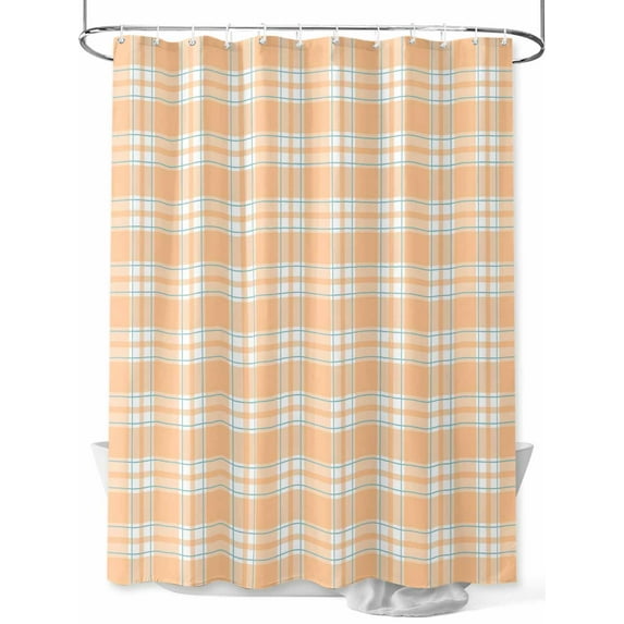 Fall Shower Curtain Orange Check Plaid Shower Curtains for Bathroom Thanksgiving Decor, Waterproof Polyester Shower Curtain Set with Hooks, Extra Long 72" x 84" Classic Checked