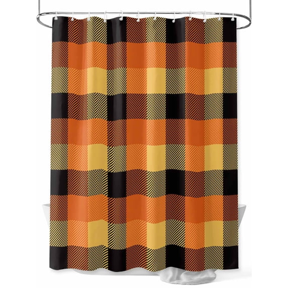 Fall Shower Curtain Orange Lattice Shower Curtains for Bathroom Thanksgiving Decor, Waterproof Polyester Shower Curtain Set with Hooks, Extra Long 72" x 96" Autumn Buffalo Check Plaid