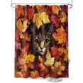 thumbnail image 1 of Fall Shower Curtain Orange Maple Leaves Shower Curtains for Bathroom Thanksgiving Decor, Waterproof Polyester Shower Curtain Set with Hooks, Standard Size 72" x 72" Cute Cat, 1 of 6