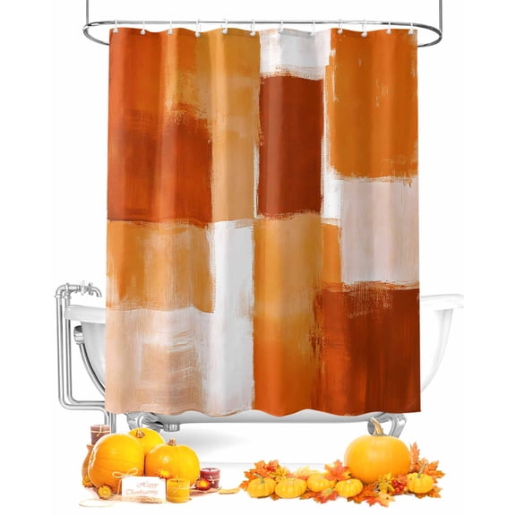 Fall Shower Curtain Orange Oil Painting Bathroom Curtains with Hooks, Waterproof Fabric Modern Abstract Graffiti Thanksgiving Bath Shower Curtains Set for Bathroom Bathtubs Decor 72x72 Inch