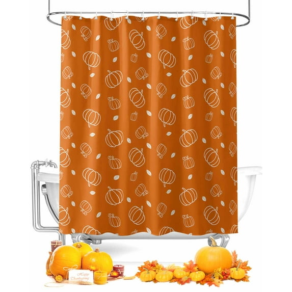 Fall Shower Curtain Orange Pumpkin Bathroom Curtains with Hooks, Waterproof Fabric Autumn Harvest Thanksgiving Bath Shower Curtains Set for Bathroom Bathtubs Decor 36x72 Inch