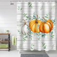 thumbnail image 1 of Fall Shower Curtain Orange Pumpkin Shower Curtains for Bathroom Eucalyptus Leaves White Wood Grain Bath Curtains Sets with Hooks for Autumn Thanksgiving Seasonal Decor Waterproof Small Stall 36" X 72", 1 of 6