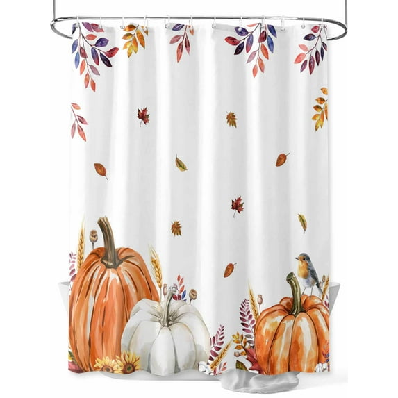 Fall Shower Curtain Orange Pumpkin Shower Curtains for Bathroom Thanksgiving Decor, Waterproof Polyester Shower Curtain Set with Hooks, Extra Long 72" x 84" Sunflower