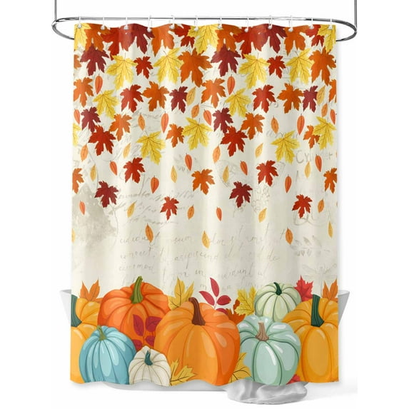 Fall Shower Curtain Orange Pumpkin Shower Curtains for Bathroom Thanksgiving Decor, Waterproof Polyester Shower Curtain Set with Hooks, Standard Size 72" x 72" Autumn Maple Leaves Retro