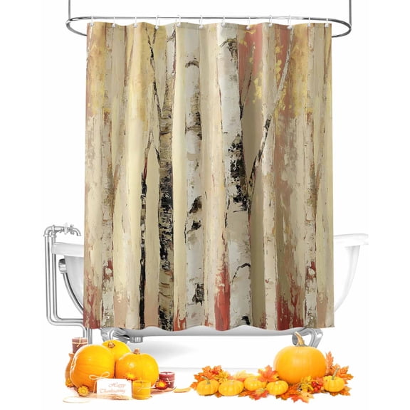 Fall Shower Curtain Orange Trees Bathroom Curtains with Hooks, Waterproof Fabric Autumn Oil Painting Leaf Forest Thanksgiving Bath Shower Curtains Set for Bathroom Bathtubs Decor 72x72 Inch