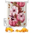 thumbnail image 1 of Fall Shower Curtain Pink Pumpkin Bathroom Curtains with Hooks, Waterproof Fabric Autumn Maple Leaves Beige Thanksgiving Bath Shower Curtains Set for Bathroom Bathtubs Decor 36x72 Inch, 1 of 7