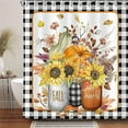 thumbnail image 1 of Fall Shower Curtain, Pumpkin Autumn Leaves Harvest Thanksgiving Shower Curtain for Bathroom, Buffalo Plaid Check Floral Farmhouse Rustic Bath Curtain Set with Hooks, 72x72 inches, 1 of 5