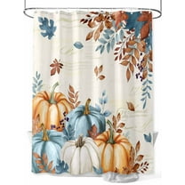 Fall Shower Curtain Pumpkin Autumn Leaves Shower Curtains for Bathroom Thanksgiving Decor, Waterproof Polyester Shower Curtain Set with Hooks, Stall Long 36" x 72" Retro Berry