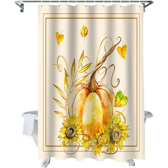 Fall Shower Curtain Pumpkin with Fallen Leaves Shower Curtains for Bathroom Leaf Sunflowers Bath Curtains Sets for Autumn Thanksgiving Seasonal Bathroom Decor Polyester Fabric Waterproof 36 x 72 in