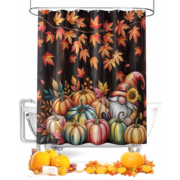 Fall Shower Curtain Pumpkin Gnome Bathroom Curtains with Hooks, Waterproof Fabric Sunflower Fallen Maple Leaf Thanksgiving Bath Shower Curtains Set for Bathroom Bathtubs Decor 72x84 Inch
