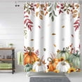 thumbnail image 1 of Fall Shower Curtain Pumpkin Leaf Branch Shower Curtains for Bathroom Decor Teal Stripes Bath Curtains Sets with Hooks for Autumn Thanksgiving Seasonal Decor Fabric Waterproof Extra Long 84" X 72", 1 of 6