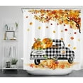 thumbnail image 1 of Fall Shower Curtain Pumpkin Maple Tree Leaves Black Plaid Truck Shower Curtain for Bathroom, Farmhouse Autumn Harvest Shower Curtain with Hooks Holiday Bathtub Decorations, 72W X 72L inches, 1 of 5