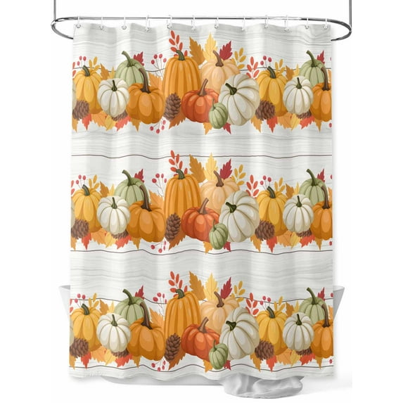 Fall Shower Curtain Pumpkin Shower Curtains for Bathroom Thanksgiving Decor, Waterproof Polyester Shower Curtain Set with Hooks, Stall Long 36" x 72" Leaves Berry Wood Grain