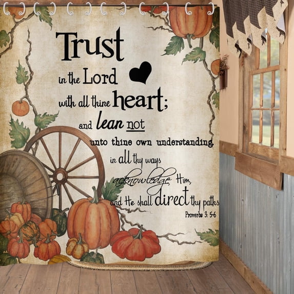 Fall Shower Curtain, Retro Autumn Thanksgiving Harvest Watercolor Pumpkins Farmhouse Bathroom Curtain Bathtub Home Decor Waterproof Fabric Machine Washable with 6PCS Hooks,36" Wx72 L