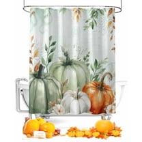Fall Shower Curtain Sage Green Pumpkin Bathroom Curtains with Hooks, Waterproof Fabric Floral Autumn Eucalyptus Leaf Thanksgiving Bath Shower Curtains Set for Bathroom Bathtubs Decor 36x72 Inch