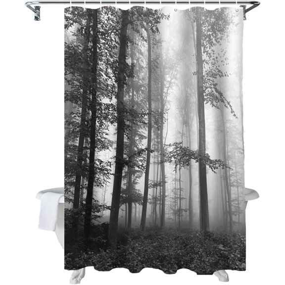 Fall Shower Curtain Sunshine Black White Forest Shower Curtains for Bathroom Trees Mist Bath Curtains Sets for Autumn Thanksgiving Seasonal Bathroom Decor Polyester Fabric Waterproof 72 x 84 in