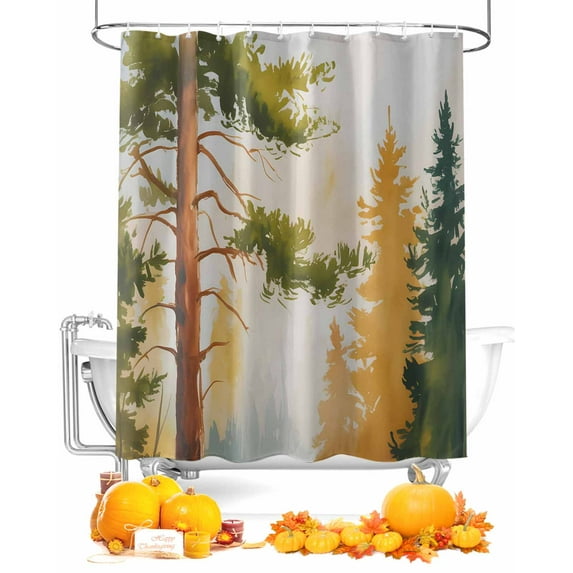 Fall Shower Curtain Tree Forest Bathroom Curtains with Hooks, Waterproof Fabric Watercolor Autumn Thanksgiving Bath Shower Curtains Set for Bathroom Bathtubs Decor 72x72 Inch