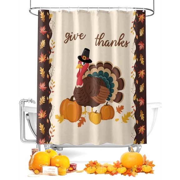 Fall Shower Curtain Turkey Hello Fall Bathroom Curtains with Hooks, Waterproof Fabric Sunflower Autumn Maple Leaves Thanksgiving Bath Shower Curtains Set for Bathroom Bathtubs Decor 72x72 Inch