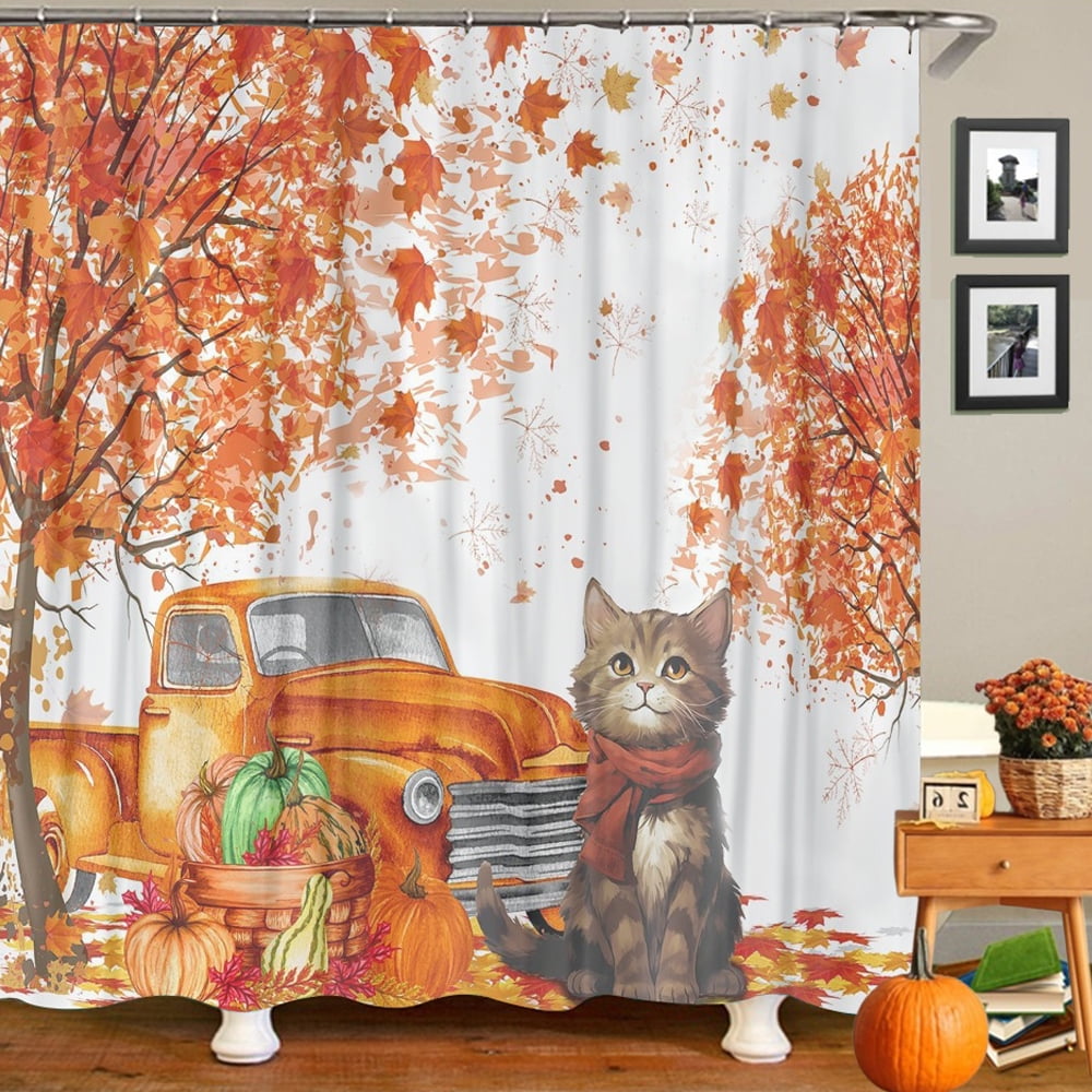 Fall Shower Curtain Unique Polyester Bathroom Curtain,Easy Care Fabric ...