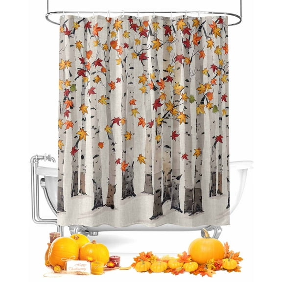 Fall Shower Curtain Watercolor Maple Leaves Bathroom Curtains with Hooks, Waterproof Fabric Tree Forest Thanksgiving Bath Shower Curtains Set for Bathroom Bathtubs Decor 72x72 Inch