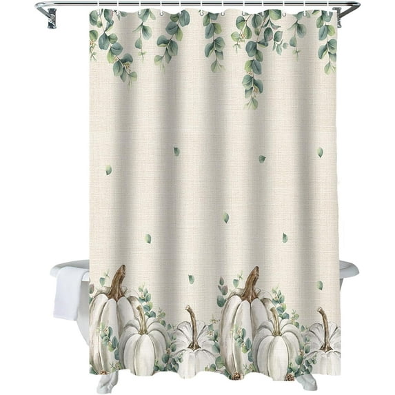 Fall Shower Curtain White Pumpkins Shower Curtains for Bathroom Green Leaves Vintage Bath Curtains Sets for Autumn Thanksgiving Seasonal Bathroom Decor Polyester Fabric Waterproof 36 x 72 in