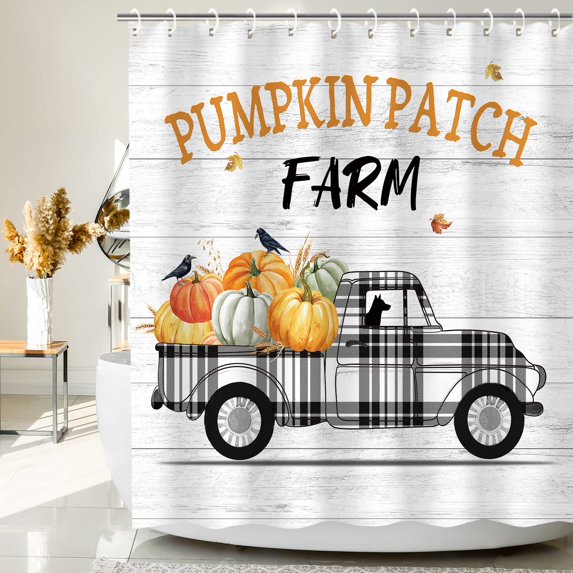 Fall Shower Curtain for Bathroom Autumn Holiday Thanksgiving Truck Pumpkin Shower Curtain Farmhouse Rustic Country Bathroom Decor Fabric 72Wx72H