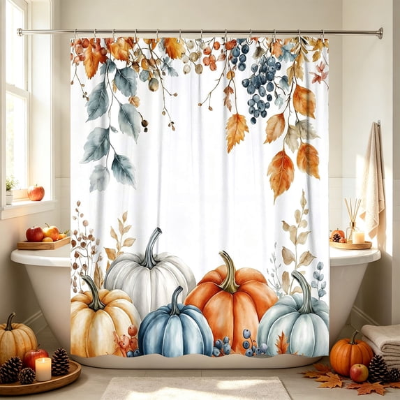 Fall Shower Curtain with Autumn Leaf Pattern, Waterproof Bathroom Panel with Rust Resistant Holes, Fall Decor Home Accent for Bath Stall Tub