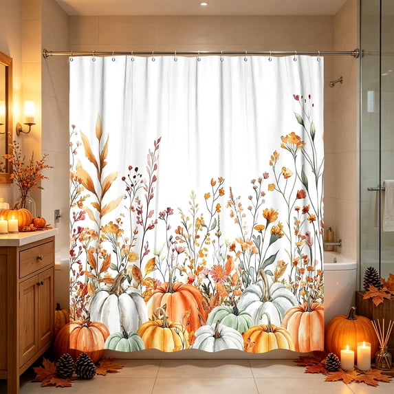 Fall Shower Curtain with Autumn Leaf Pattern, Waterproof Bathroom Panel with Rust Resistant Holes, Fall Decor Home Accent for Bath Stall Tub