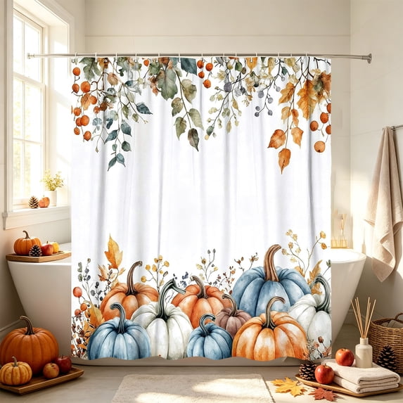 Fall Shower Curtain with Autumn Leaf Pattern, Waterproof Bathroom Panel with Rust Resistant Holes, Fall Decor Home Accent for Bath Stall Tub