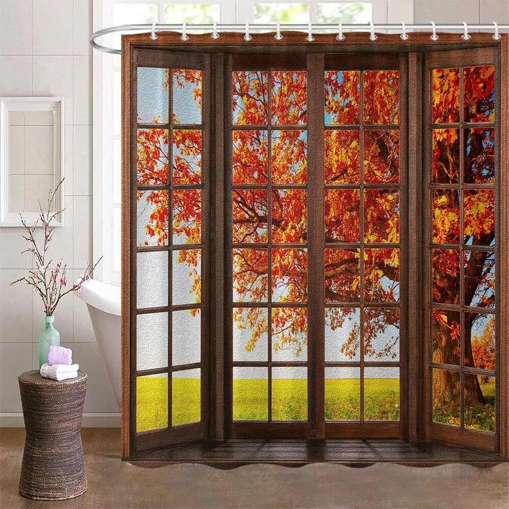 Fall Shower Curtains for Bathroom Autumn Pumpkin Harvest Farmhouse