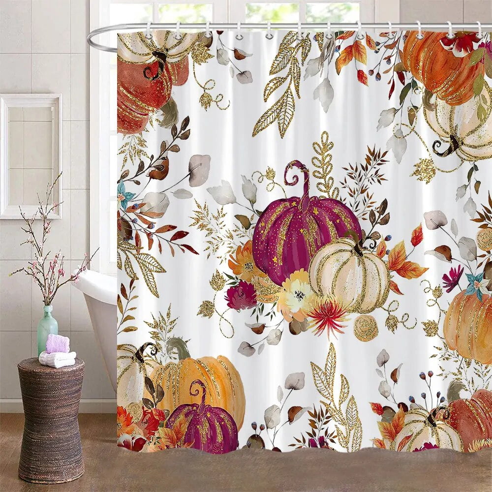 Fall Shower Curtains for Bathroom Autumn Pumpkin Harvest Farmhouse ...