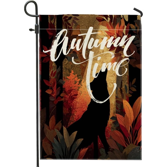 Fall Silhouettes Wolf Garden Flags 12x18 Inch for Outside, Autumn Forest Woodland Standard Vertical Linen Flags for House, Cool Animal landscape Front yard Backyard Lawn Flags Outdoor Decor