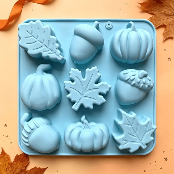 Fall Silicone Molds for Chocolate 3D Maple Leafs Acorns and Pumpkins Shape 9 Cavities Autumn Silicone Mold Large Size Thanksgiving Harvest Theme Candy
