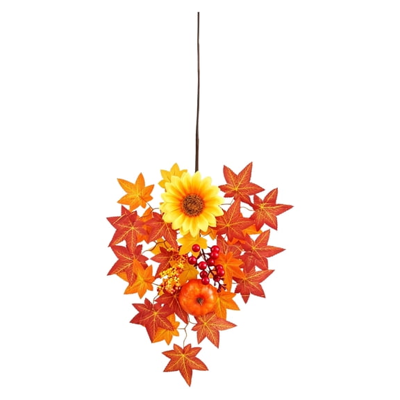Fall Simulation Maple Leaf Sunflower Bouquet Halloween Thanksgiving Door Decoration Pendant Pumpkin Berry Standing Hanging Floral Pendant