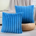 thumbnail image 1 of Fall Single-Sided Faux Fur Plush Decorative Throw Pillow Covers, 2 Pack 16 x 16 Inch Fuzzy Striped Soft Pillowcase Cushion Covers for Sofa Couch Bedroom Home, Royal Blue, 1 of 6