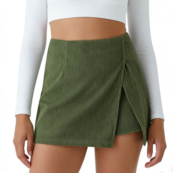 Fall Skirt Fall Skirts for Women Womens Fall Skirt Fall Skirts Women's Mini Skirt High Waist Casual Split Hem Skort Athletic Tennis Bodycon Skirts With Inner Shorts, Army Green-L