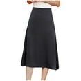 thumbnail image 1 of Fall Skirt Satin Skirt for Women Mid Length High Waist Satin Elastic Flared Casual a Line Midi Skirt Cotton Skirts for Women Black L, 1 of 5