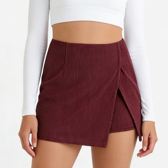 Fall Skirt Womens Fall Skirt Fall Skirts Fall Skirts for Women Short Skirts for Women Women's Mini Skirt High Waist Casual Split Hem Skort Athletic Tennis Bodycon Skirts With Inner Shorts, Wine-S
