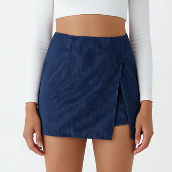 Fall Skirts Short Skirts for Women Womens Fall Skirt Fall Skirt Women's Mini Skirt High Waist Casual Split Hem Skort Athletic Tennis Bodycon Skirts With Inner Shorts, Dark Blue-L
