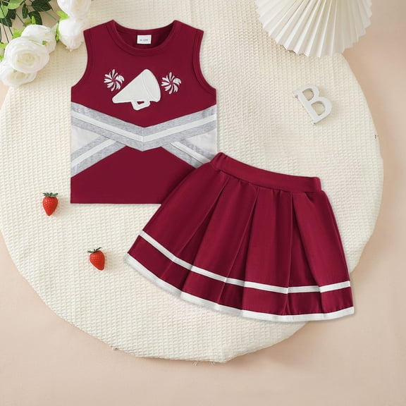 Fall Skirts for Girls Kids Toddler Baby Girl Valentines Day Outfit Heart Polo Sleeveless Tank Tops Pleated A-Line Skirt Set Clothes Spring