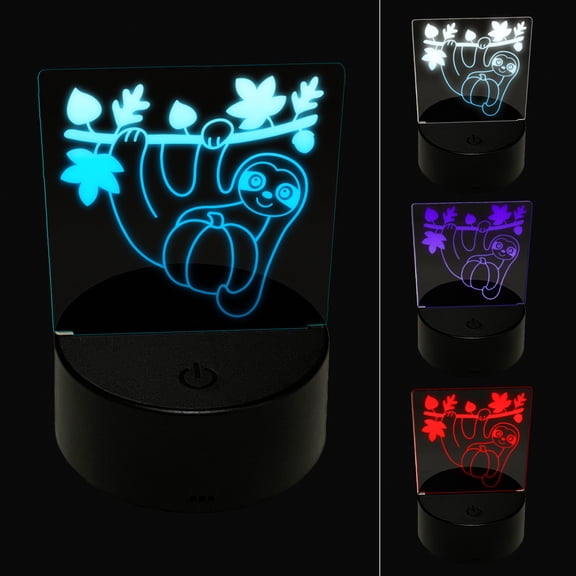 Fall Sloth with Pumpkin LED Night Light Sign 3D Illusion Desk Nightstand Lamp