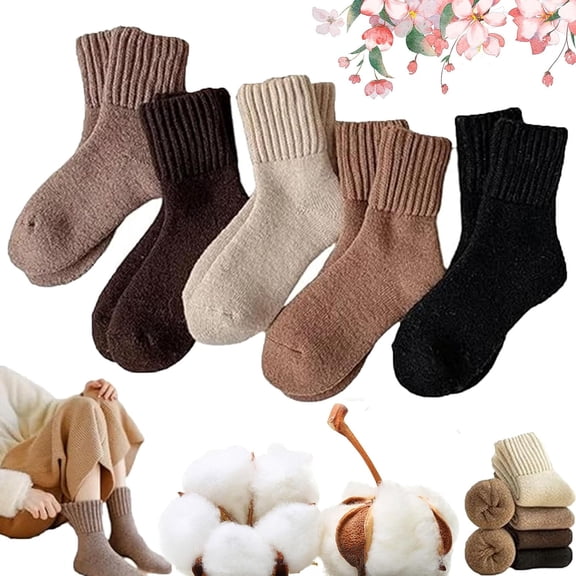 Fall Socks,5/10 Pairs Women's Solid Mid-calf Socks,Womens Solid Mid Calf Socks, Winter Soft Thermal Cotton Knit ,US sizes 5-9