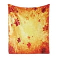thumbnail image 1 of Fall Soft Flannel Fleece Blanket, Autumn Themed Abstract Grunge Composition with Maple Leaves Aged Effect, Cozy Plush for Indoor and Outdoor Use, 60" x 80", Vermilion Orange Yellow, by Ambesonne, 1 of 5
