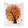thumbnail image 1 of Fall Soft Flannel Fleece Blanket, Curvy Tree with Various Different Falling Leaves Cartoon Style Illustration, Cozy Plush for Indoor and Outdoor Use, 60" x 80", Yellow Orange Black, by Ambesonne, 1 of 6