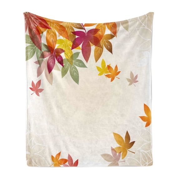 Fall Soft Flannel Fleece Blanket, Silhouettes of Maple Tree Leaves in Pastel Colors Classical Shady Nature Graphic Image, Cozy Plush for Indoor and Outdoor Use, 50" x 70", Multicolor, by Ambesonne